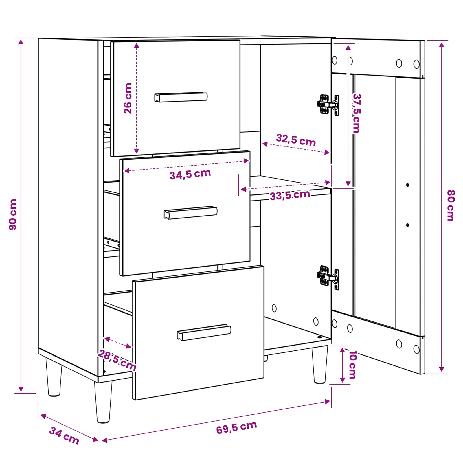 Dressoir Oud hout 69,5 x 34 x 90 cm Bewerkt hout is nu te koop bij PeponiXL, paradijselijk wonen!