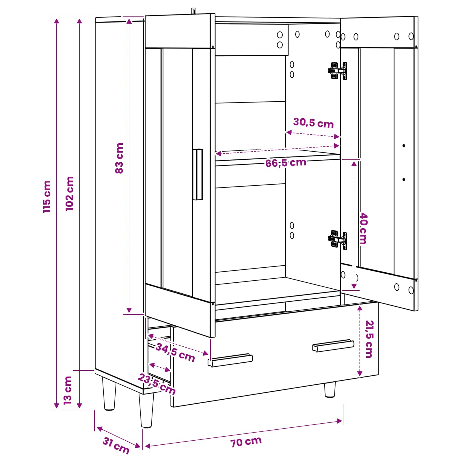 Hoge kast Zwart eiken 70 x 31 x 115 cm Bewerkt hout is nu te koop bij PeponiXL, paradijselijk wonen!