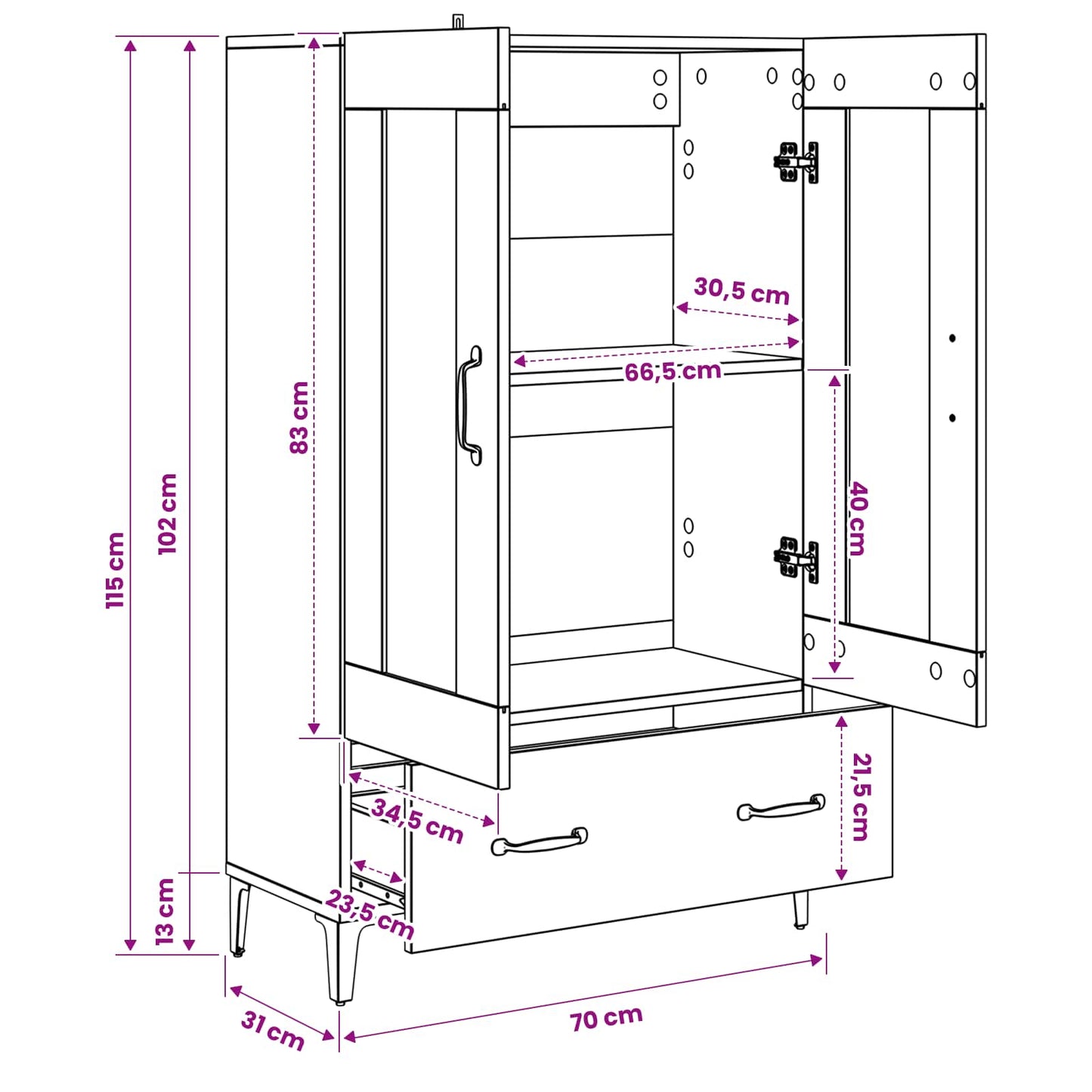 Hoge kast Zwart eiken 70 x 31 x 115 cm Bewerkt hout is nu te koop bij PeponiXL, paradijselijk wonen!
