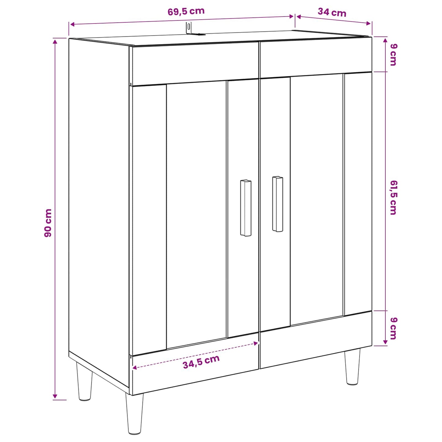 Dressoir Oud hout 69,5 x 34 x 90 cm Bewerkt hout is nu te koop bij PeponiXL, paradijselijk wonen!