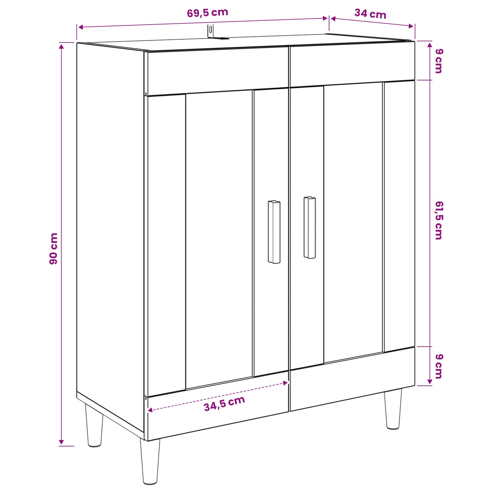 Dressoir Oud hout 69,5 x 34 x 90 cm Bewerkt hout is nu te koop bij PeponiXL, paradijselijk wonen!