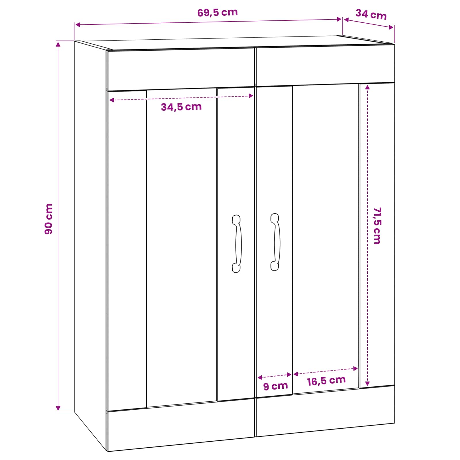 Wandkast Artisanaal eiken 69,5 x 34 x 90 cm Bewerkt hout is nu te koop bij PeponiXL, paradijselijk wonen!