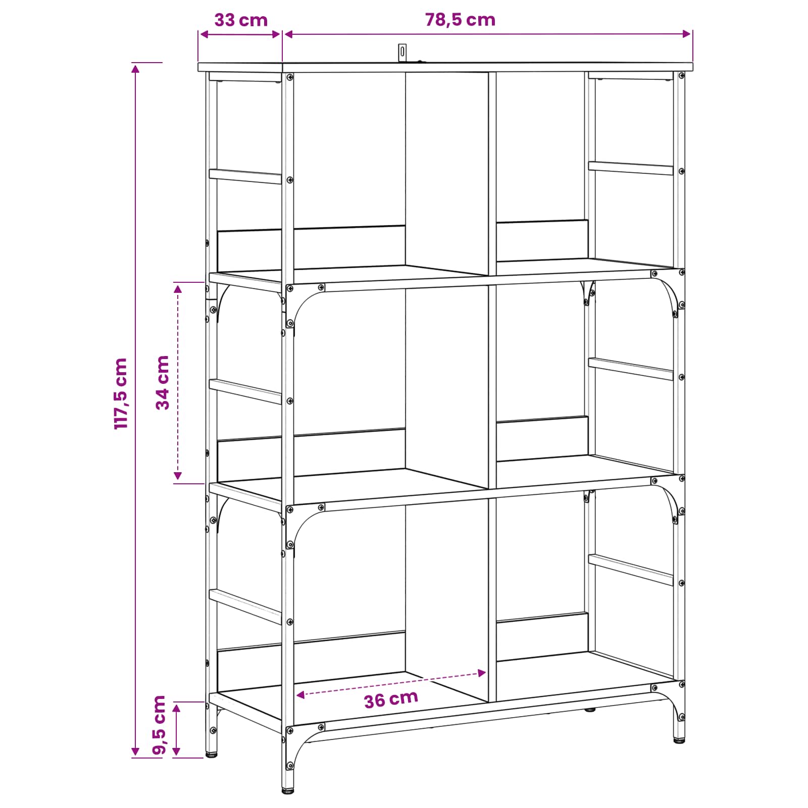 Boekenkast Zwart eiken 78,5 x 33 x 117,5 cm metaal PB is nu te koop bij PeponiXL, paradijselijk wonen!