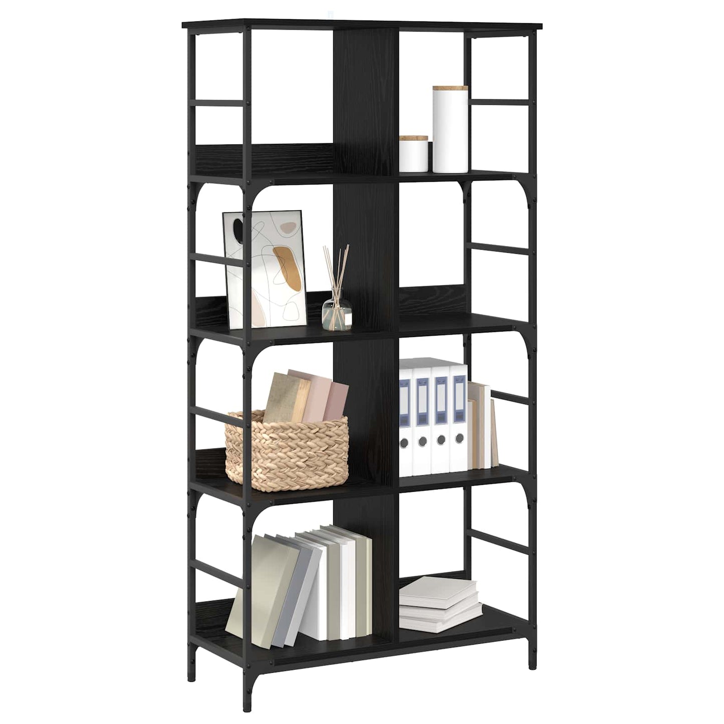 Boekenkast Zwart eiken 78,5 x 33 x 153 cm metaal PB is nu te koop bij PeponiXL, paradijselijk wonen!