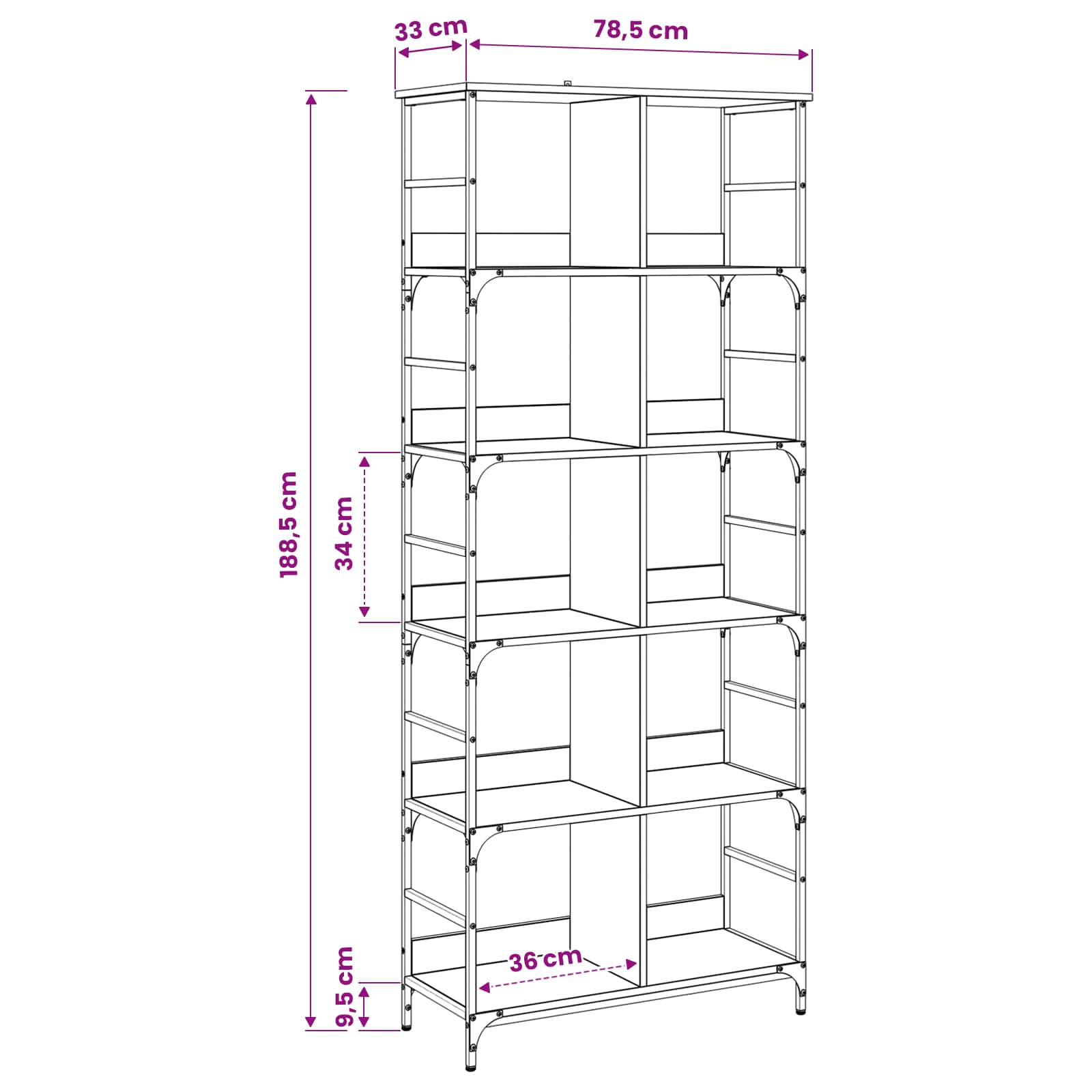 Boekenkast 4-laags 78,5 x 33 x 188,5 cm metaal PB is nu te koop bij PeponiXL, paradijselijk wonen!