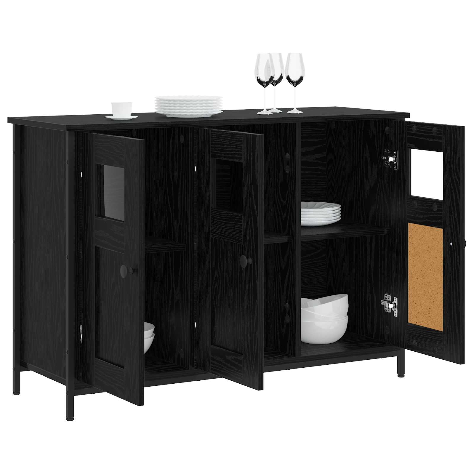 Dressoir Zwart eiken 100 x 35 x 70 cm Bewerkt hout is nu te koop bij PeponiXL, paradijselijk wonen!