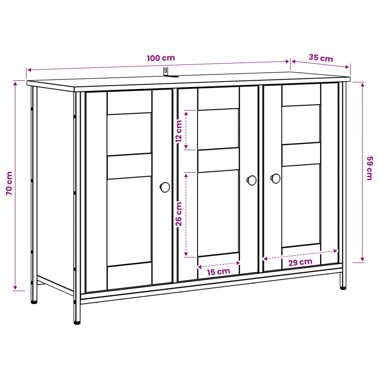 Dressoir Zwart eiken 100 x 35 x 70 cm Bewerkt hout is nu te koop bij PeponiXL, paradijselijk wonen!