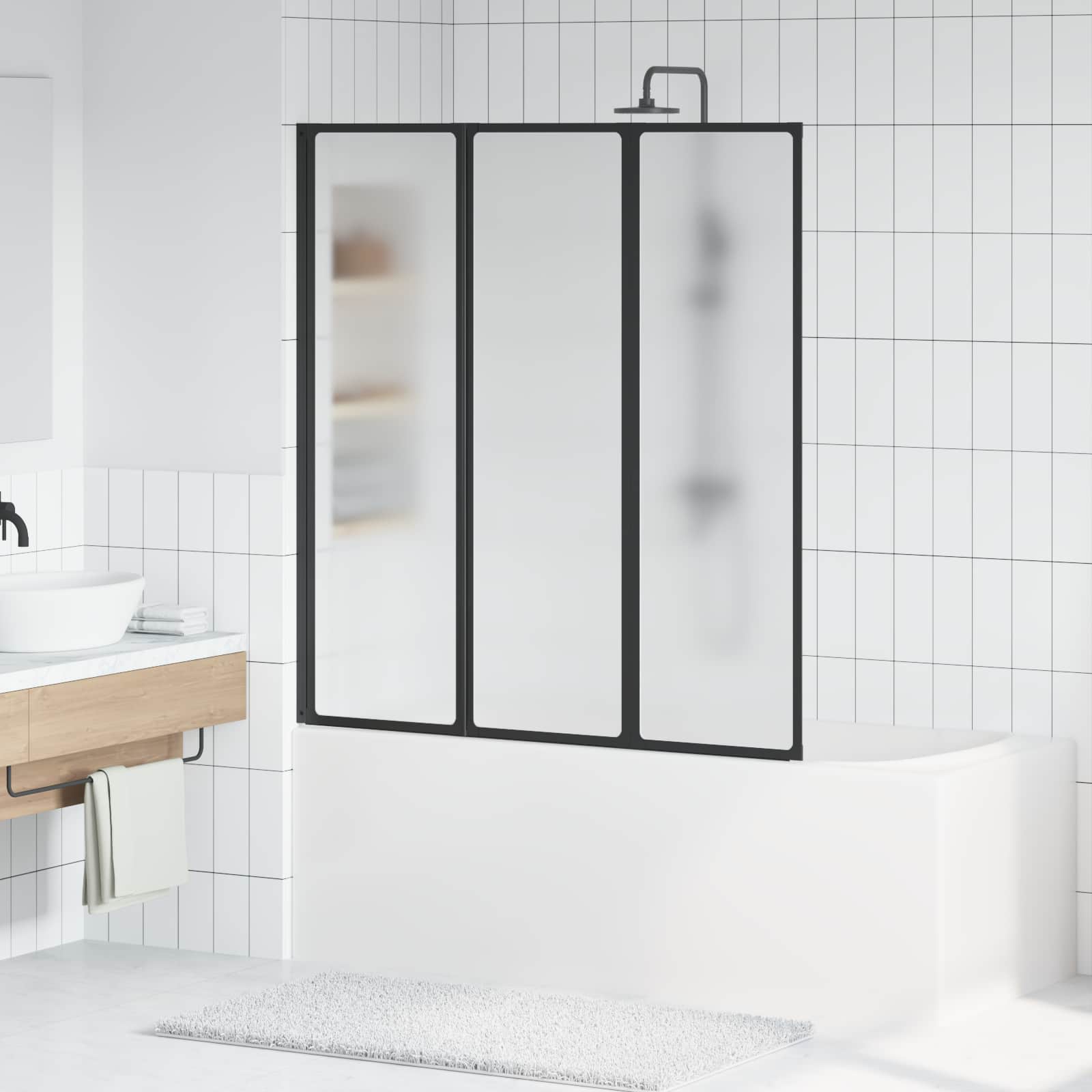 Opvouwbare Douchescherm Zwart en Volle Frost 132 x 2 x 140 cm is nu te koop bij PeponiXL, paradijselijk wonen!