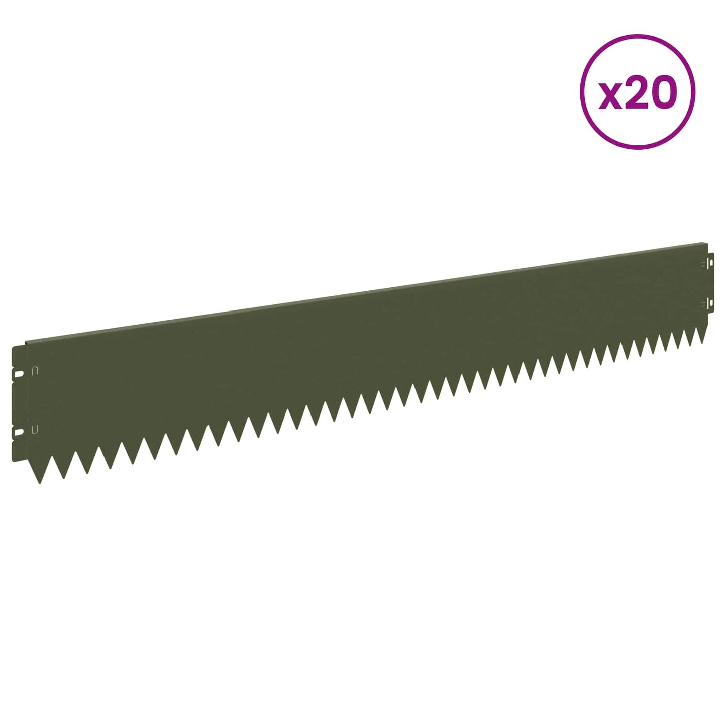 Gazonrand 20 pcs 103 x 15 cm Staal Olijfgroen