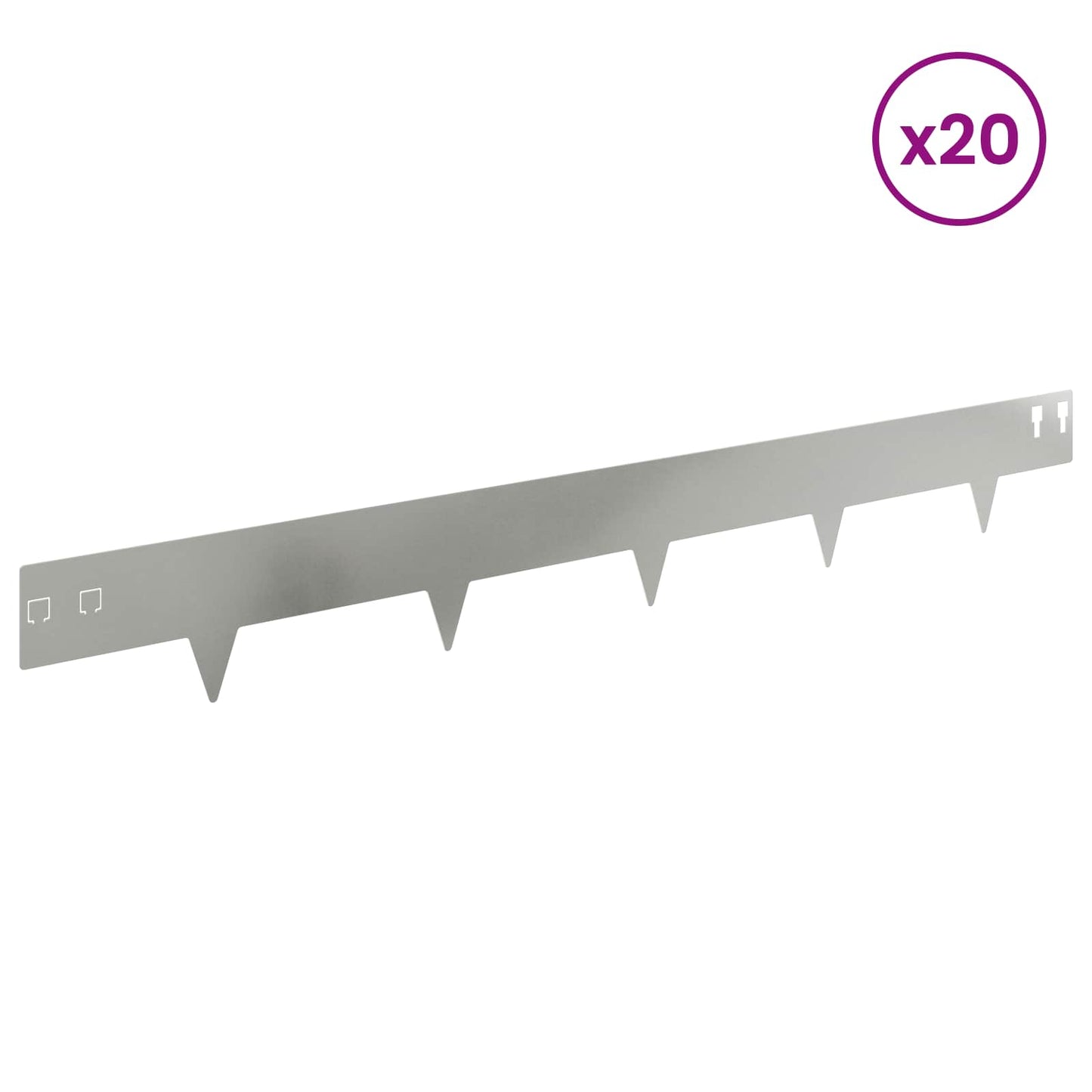 Gazonrand 20 pcs 100 x 12 cm Staal Zilverkleurig