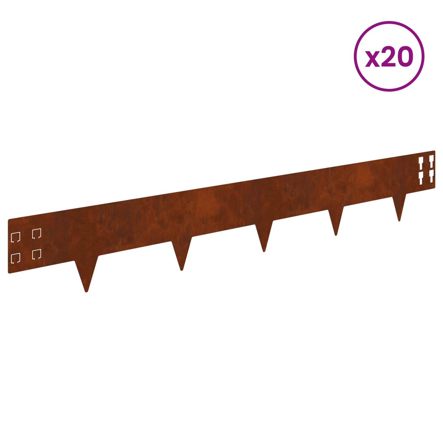 Gazonrand 20 pcs 100 x 15 cm Staal Roestig