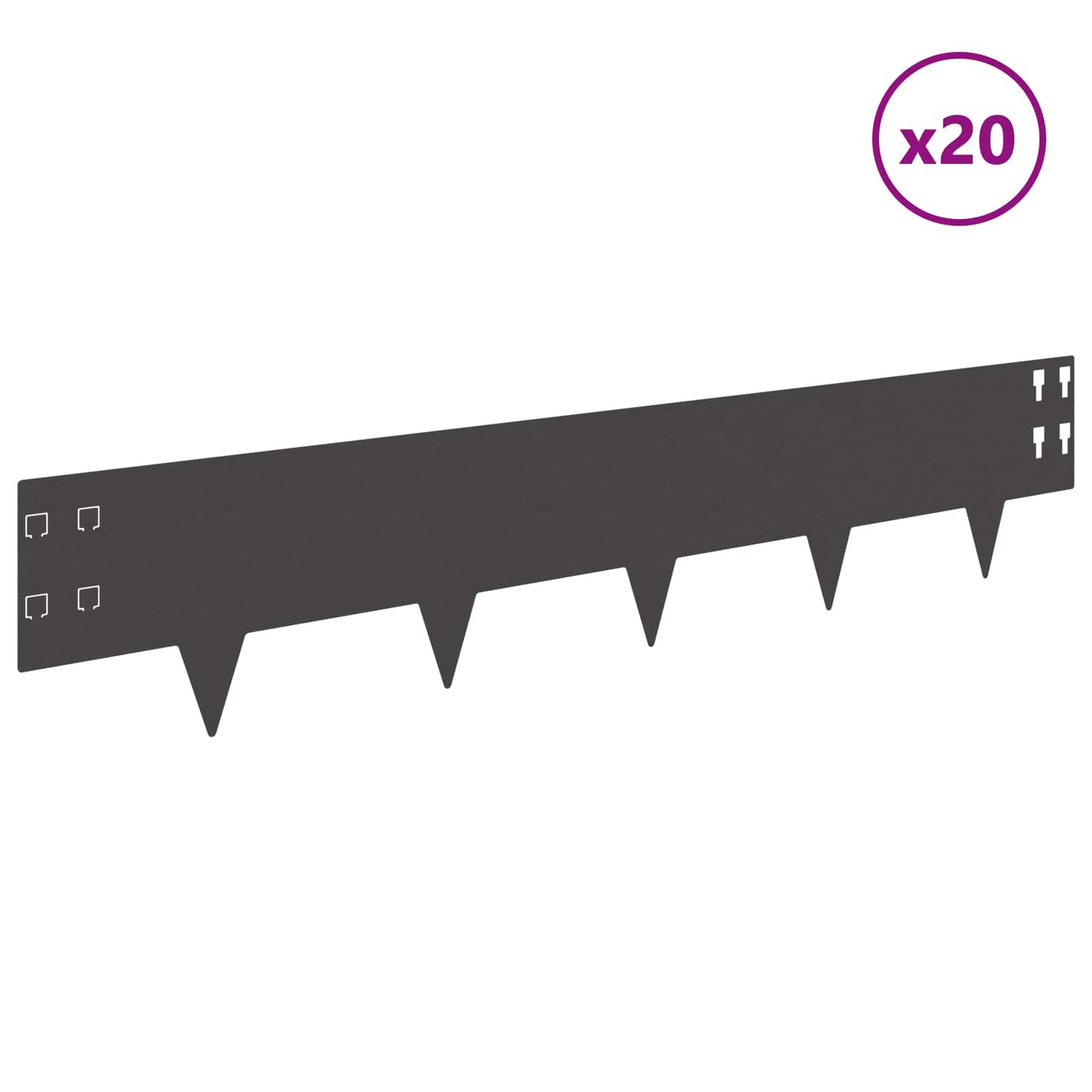 Gazonrand 20 pcs 100 x 20 cm Staal Zwart