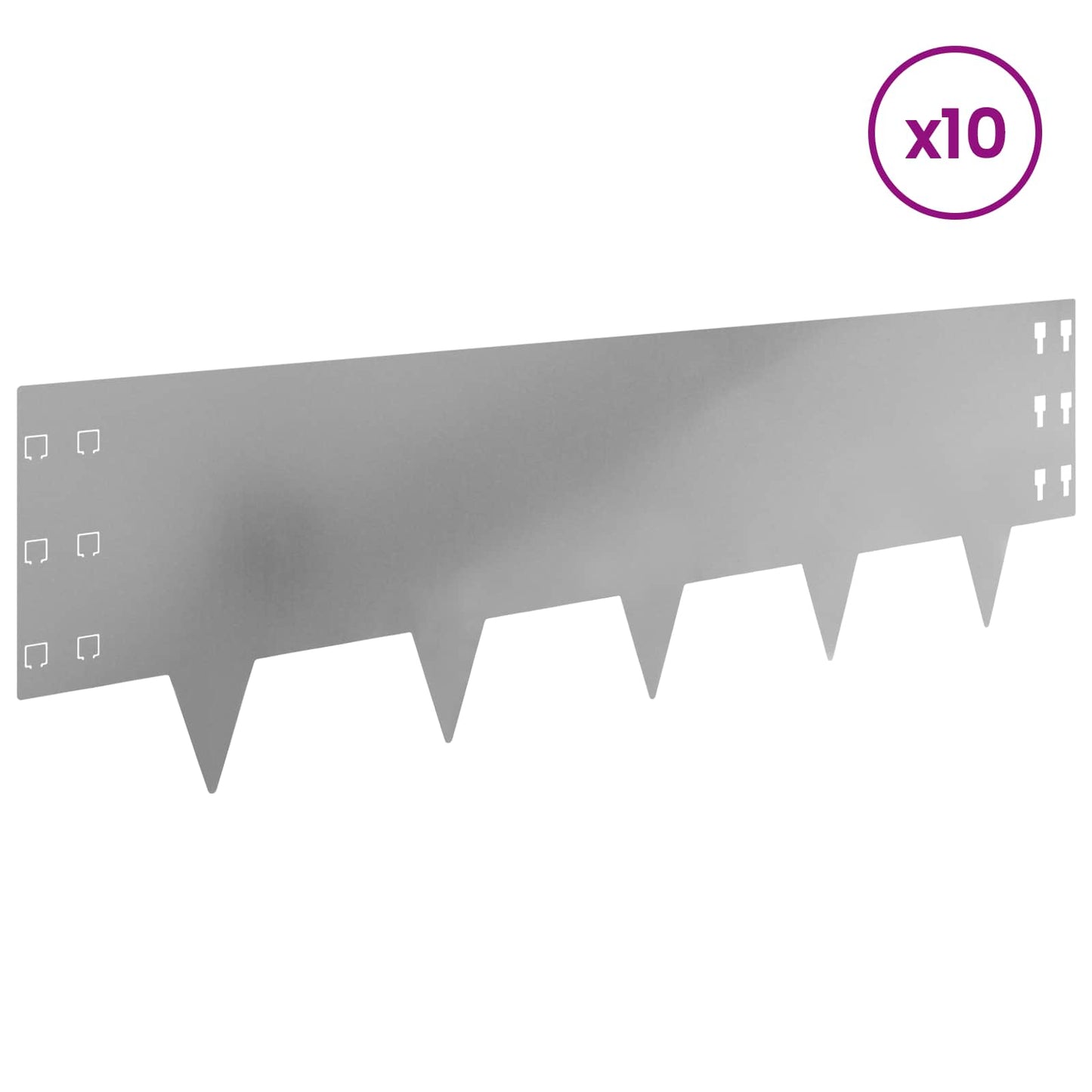 Gazonrand 10 pcs 100 x 30 cm Staal Zilverkleurig