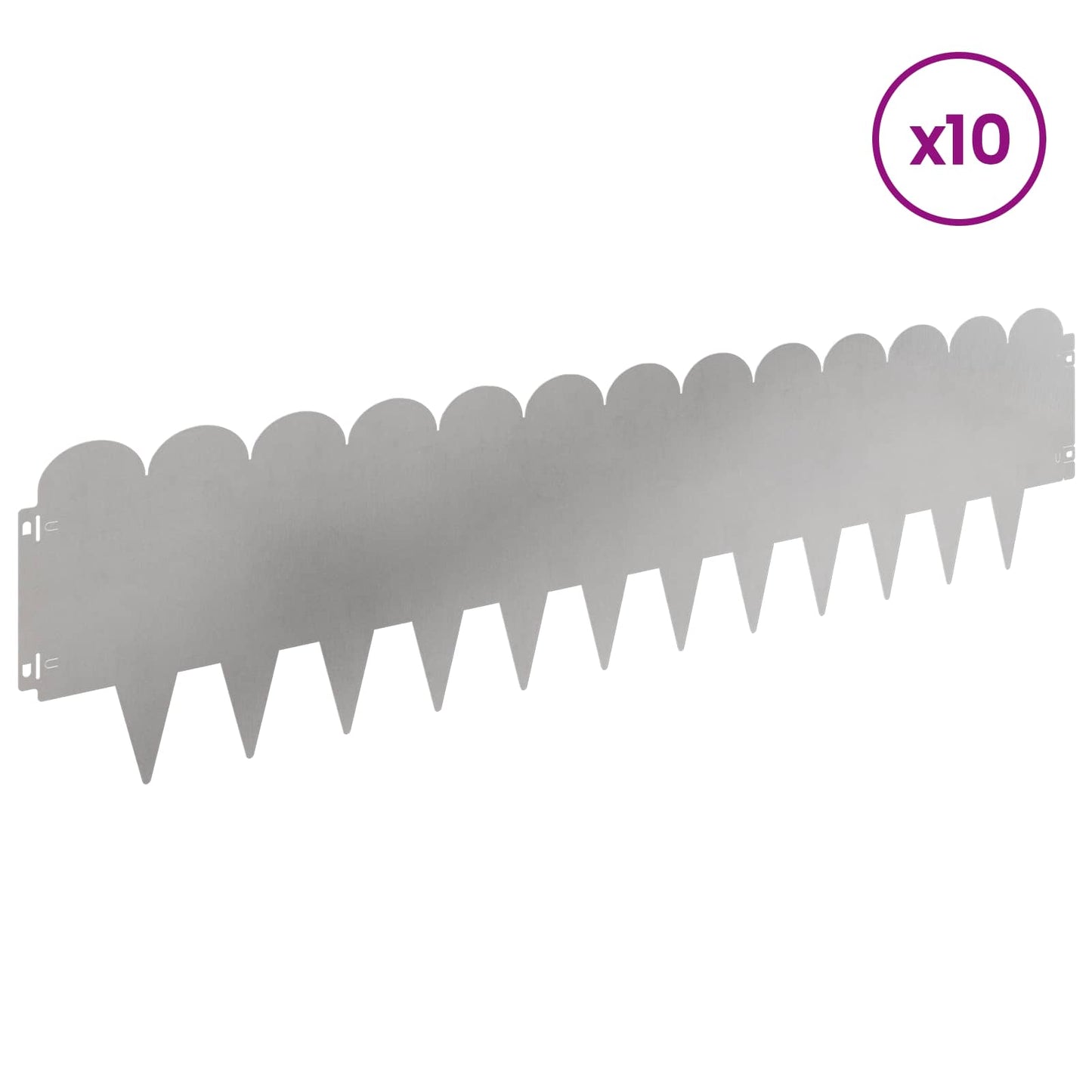 Gazonrand 10 pcs 103 x 25 cm Staal Zilverkleurig
