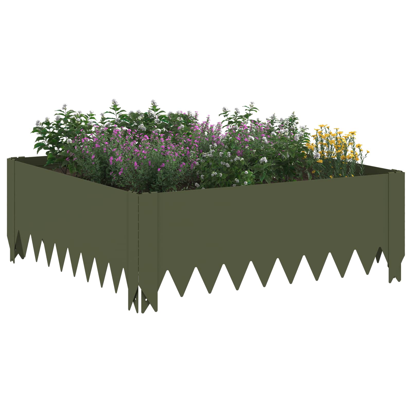 Gazonrand 4 st 60 x 60 x 20 cm Staal Olijfgroen is nu te koop bij PeponiXL, paradijselijk wonen!