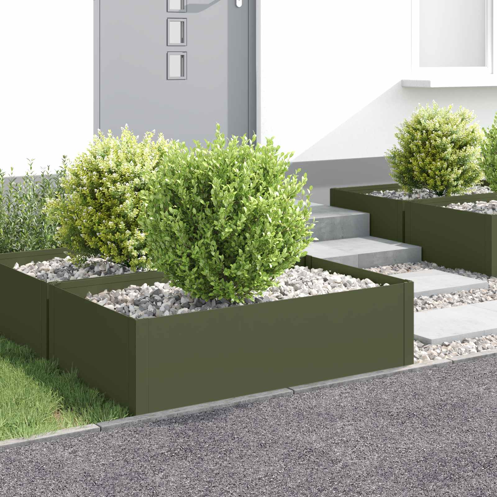 Gazonrand 4 st 100 x 60 x 35 cm Staal Olijfgroen is nu te koop bij PeponiXL, paradijselijk wonen!