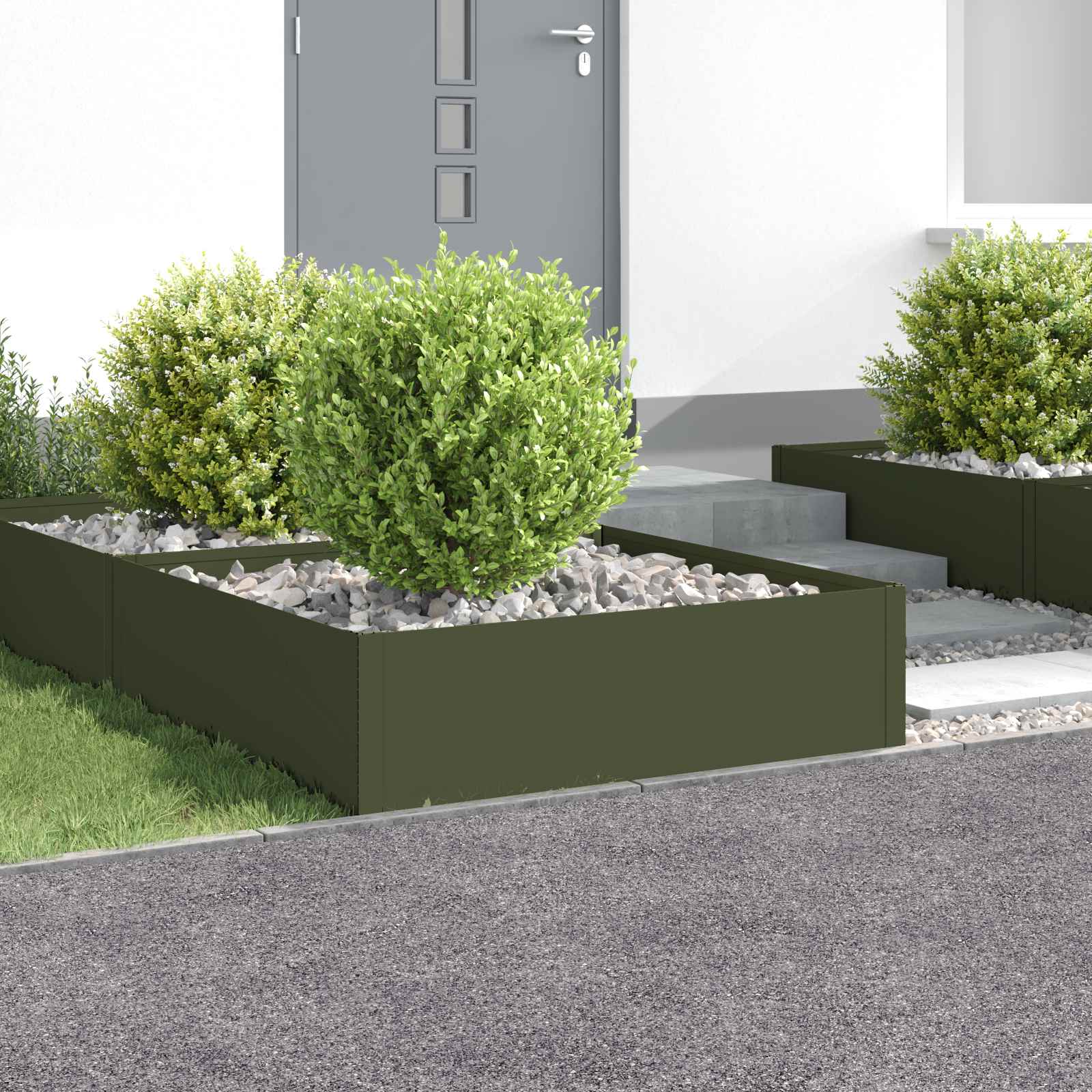 Gazonrand 4 st 100 x 100 x 35 cm Staal Olijfgroen is nu te koop bij PeponiXL, paradijselijk wonen!