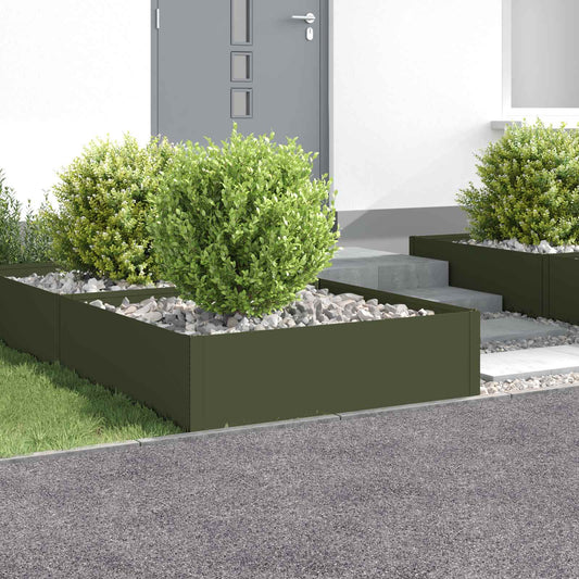 Gazonrand 4 st 100 x 100 x 35 cm Staal Olijfgroen is nu te koop bij PeponiXL, paradijselijk wonen!