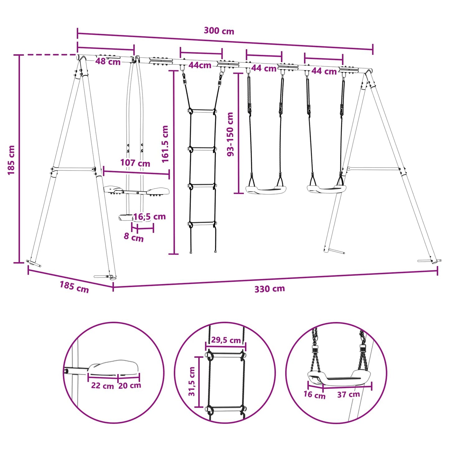 Buiten Schommelset Meerkleurig 330 x 185 x 185 cm Staal en PE