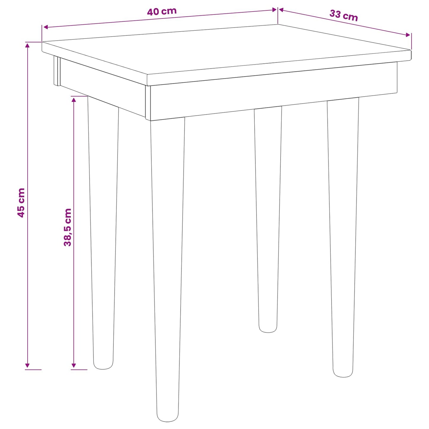 Henktafel Kruk FAUSKE Wit 40 x 33 x 45 cm Massief grenenhout