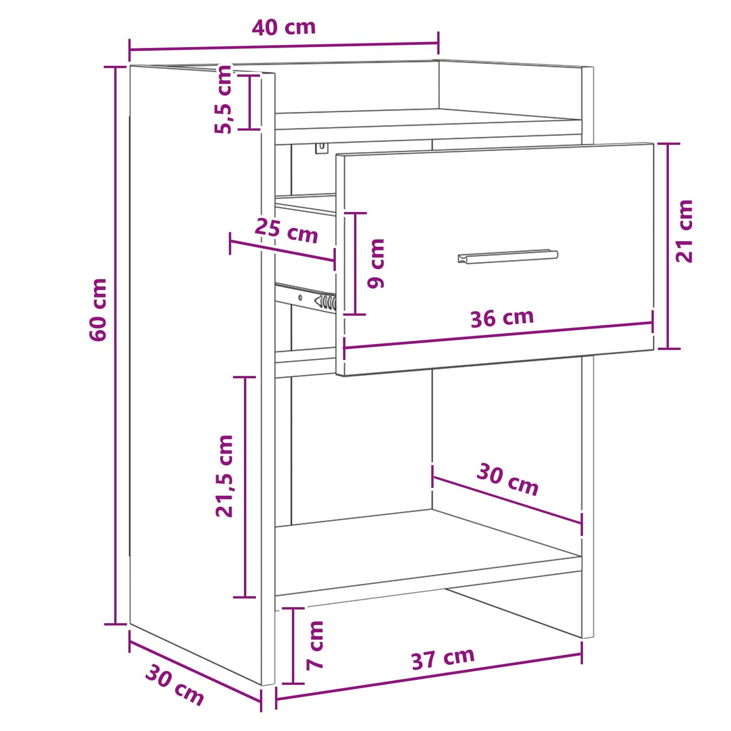 Nachtkastjes Grijs Sonoma 40 x 30 x 60 cm Bewerkt hout is nu te koop bij PeponiXL, paradijselijk wonen!