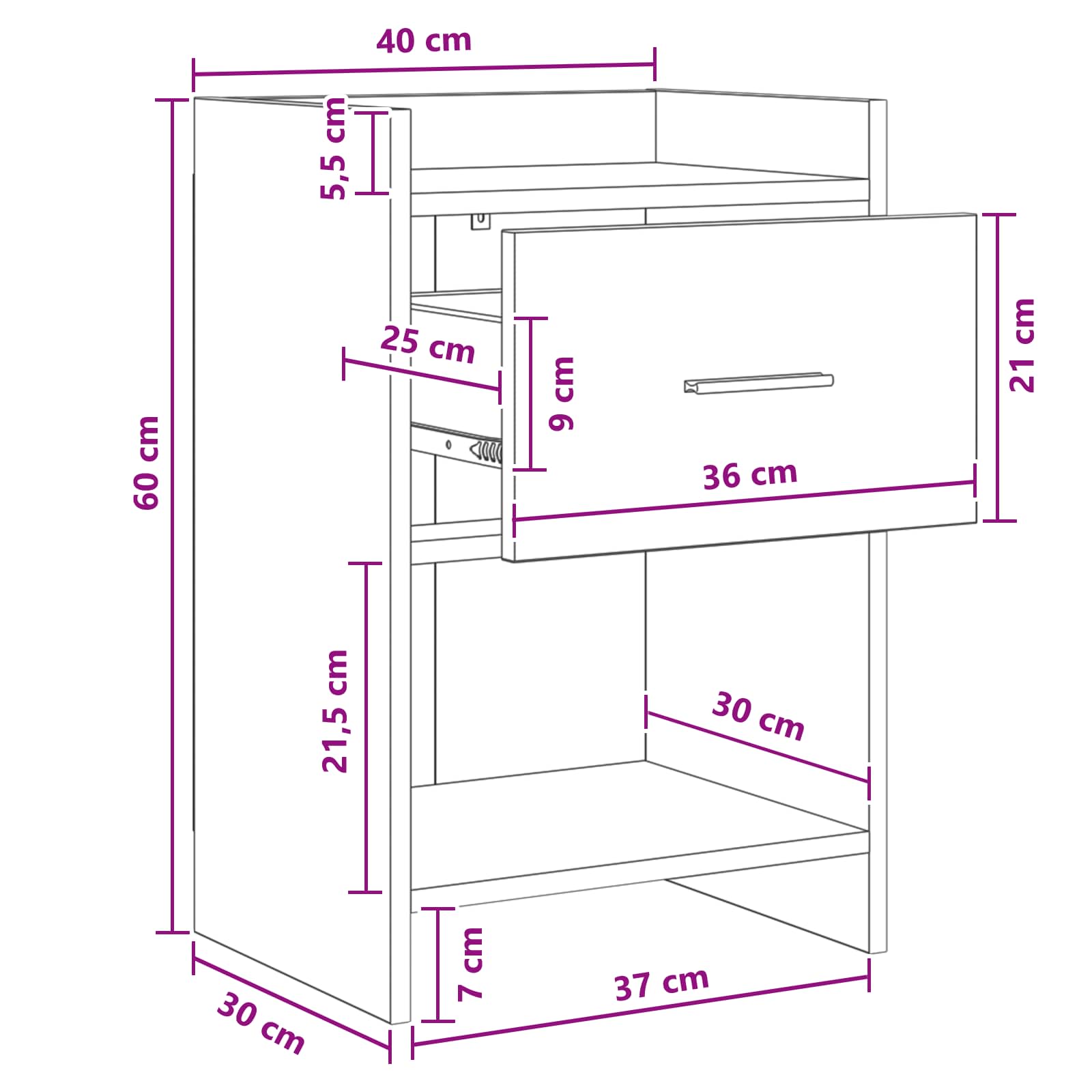 Nachtkastjes Grijs Sonoma 40 x 30 x 60 cm Bewerkt hout is nu te koop bij PeponiXL, paradijselijk wonen!