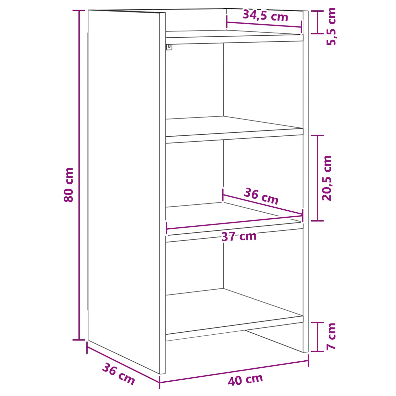 Dressoir Sonoma Eiken 40 x 36 x 80 cm Bewerkt hout is nu te koop bij PeponiXL, paradijselijk wonen!