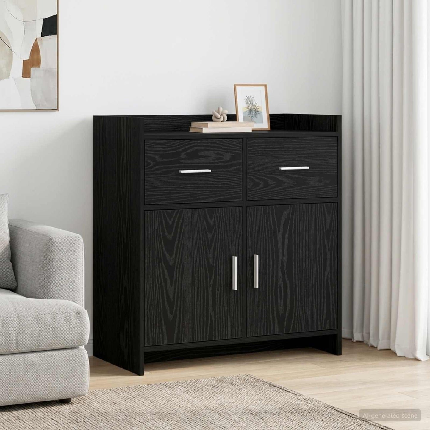 Dressoir Zwart eiken 75 x 36 x 80 cm Bewerkt hout is nu te koop bij PeponiXL, paradijselijk wonen!
