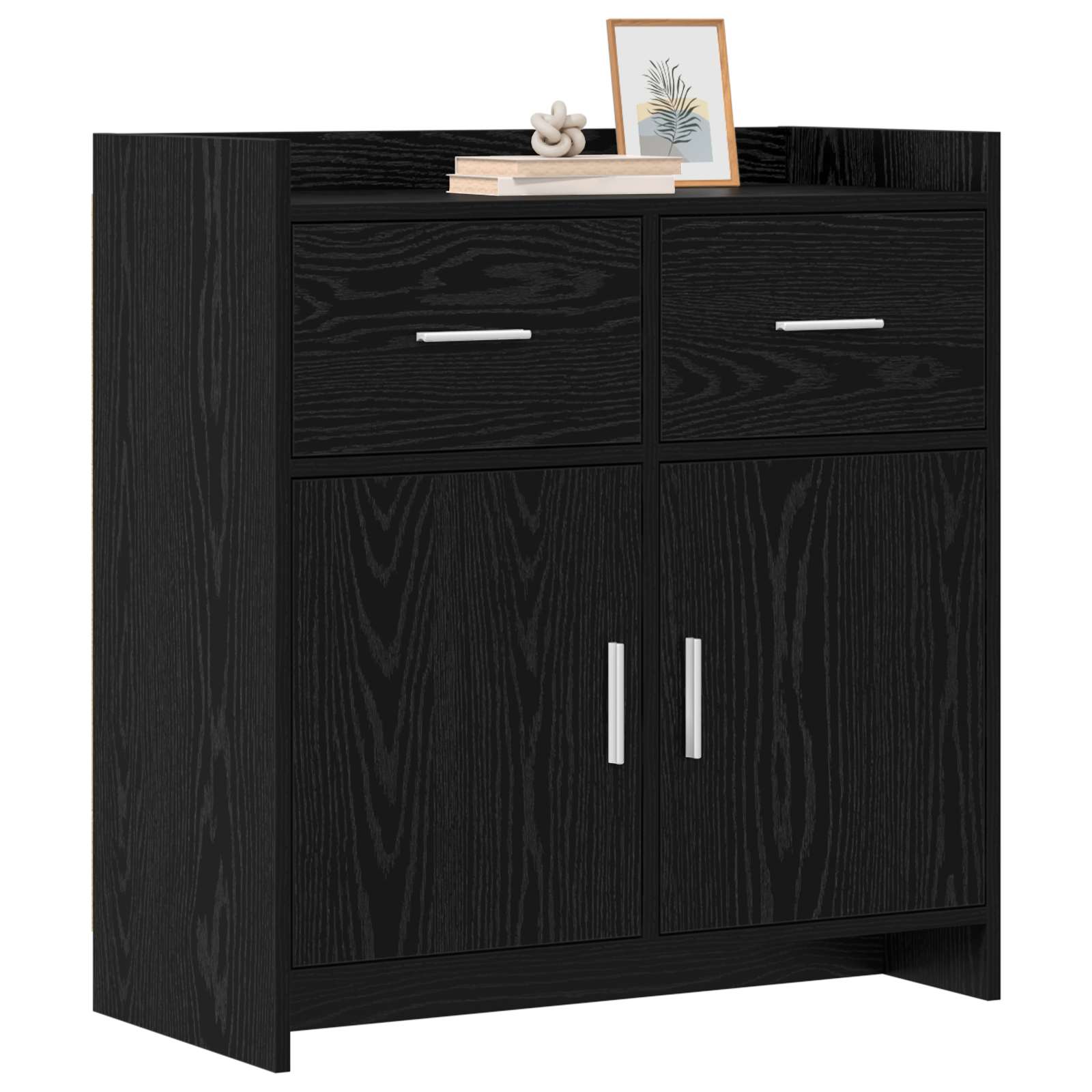 Dressoir Zwart eiken 75 x 36 x 80 cm Bewerkt hout is nu te koop bij PeponiXL, paradijselijk wonen!