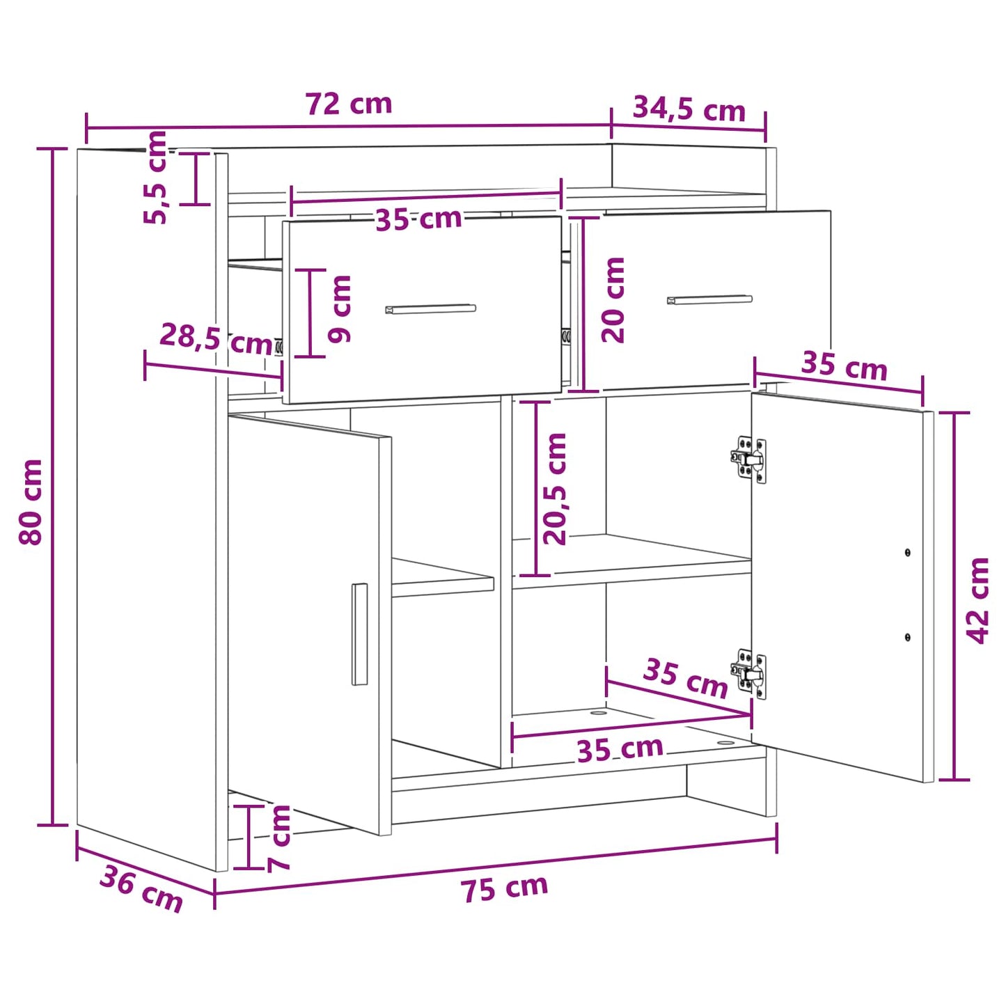 Dressoir Artisanaal eiken 75 x 36 x 80 cm Bewerkt hout is nu te koop bij PeponiXL, paradijselijk wonen!