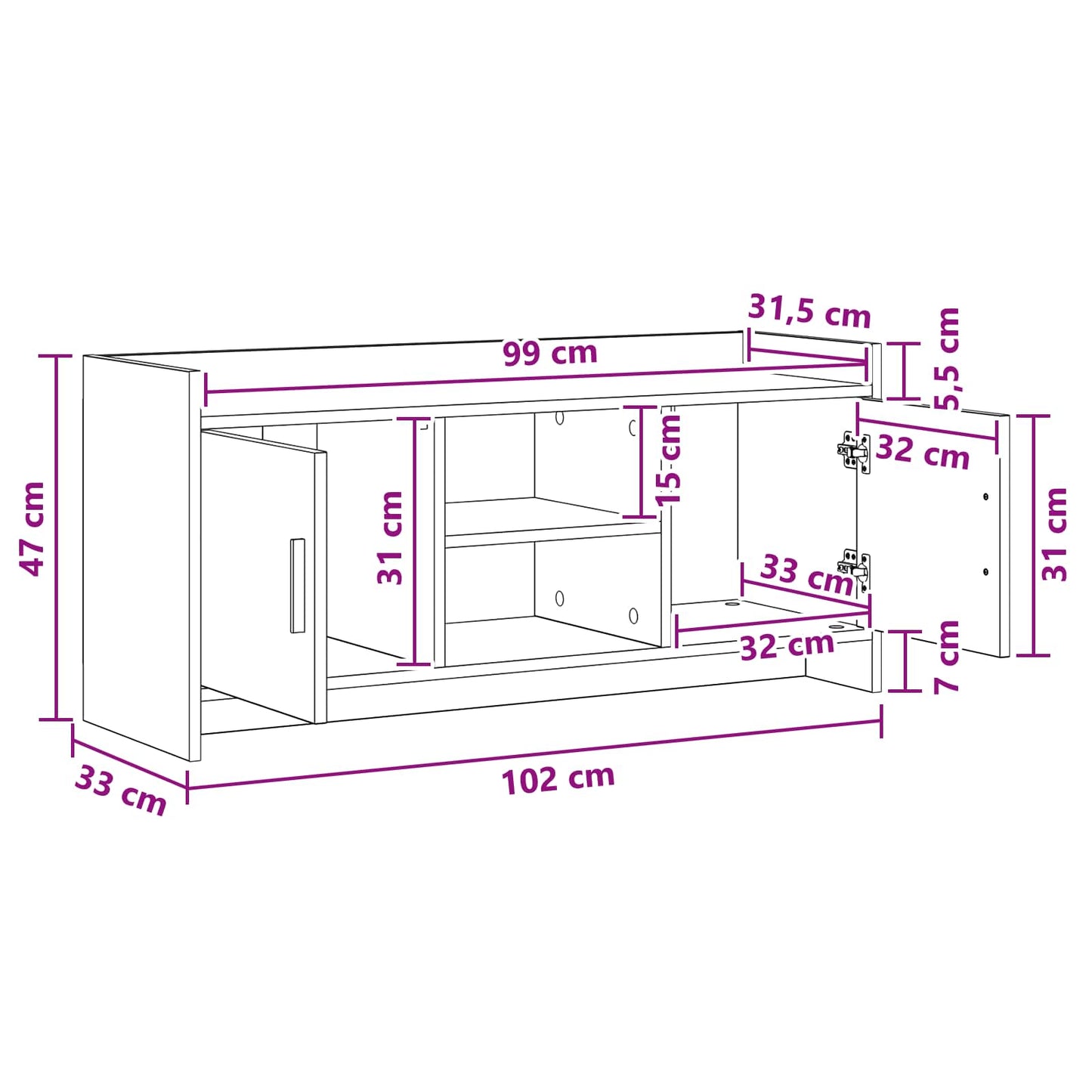 TV-kast 102 x 33 x 47 cm Zwart eiken Bewerkt hout is nu te koop bij PeponiXL, paradijselijk wonen!