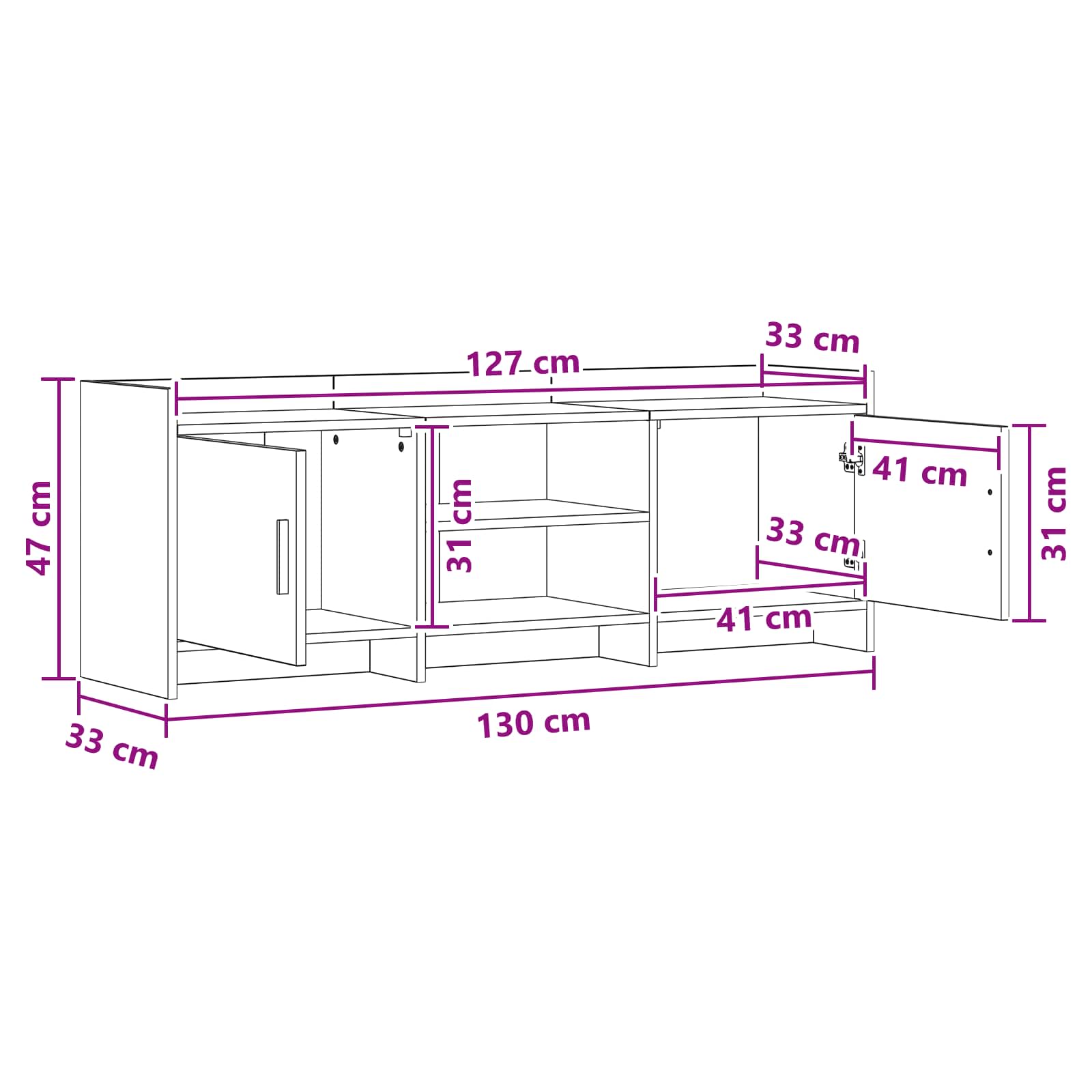 TV-kast 130 x 33 x 47 cm Artisanaal eiken Bewerkt hout is nu te koop bij PeponiXL, paradijselijk wonen!