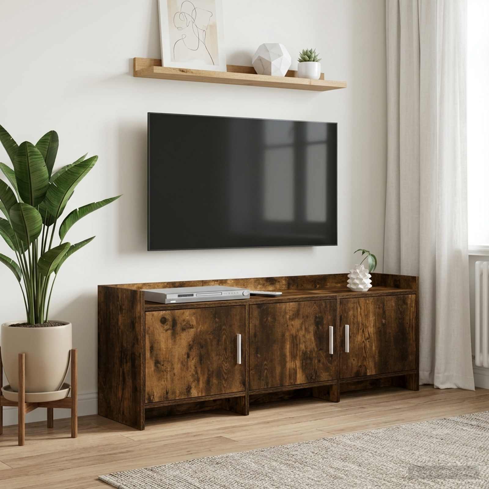 TV-kast 130 x 33 x 47 cm Gerookt eiken Bewerkt hout is nu te koop bij PeponiXL, paradijselijk wonen!