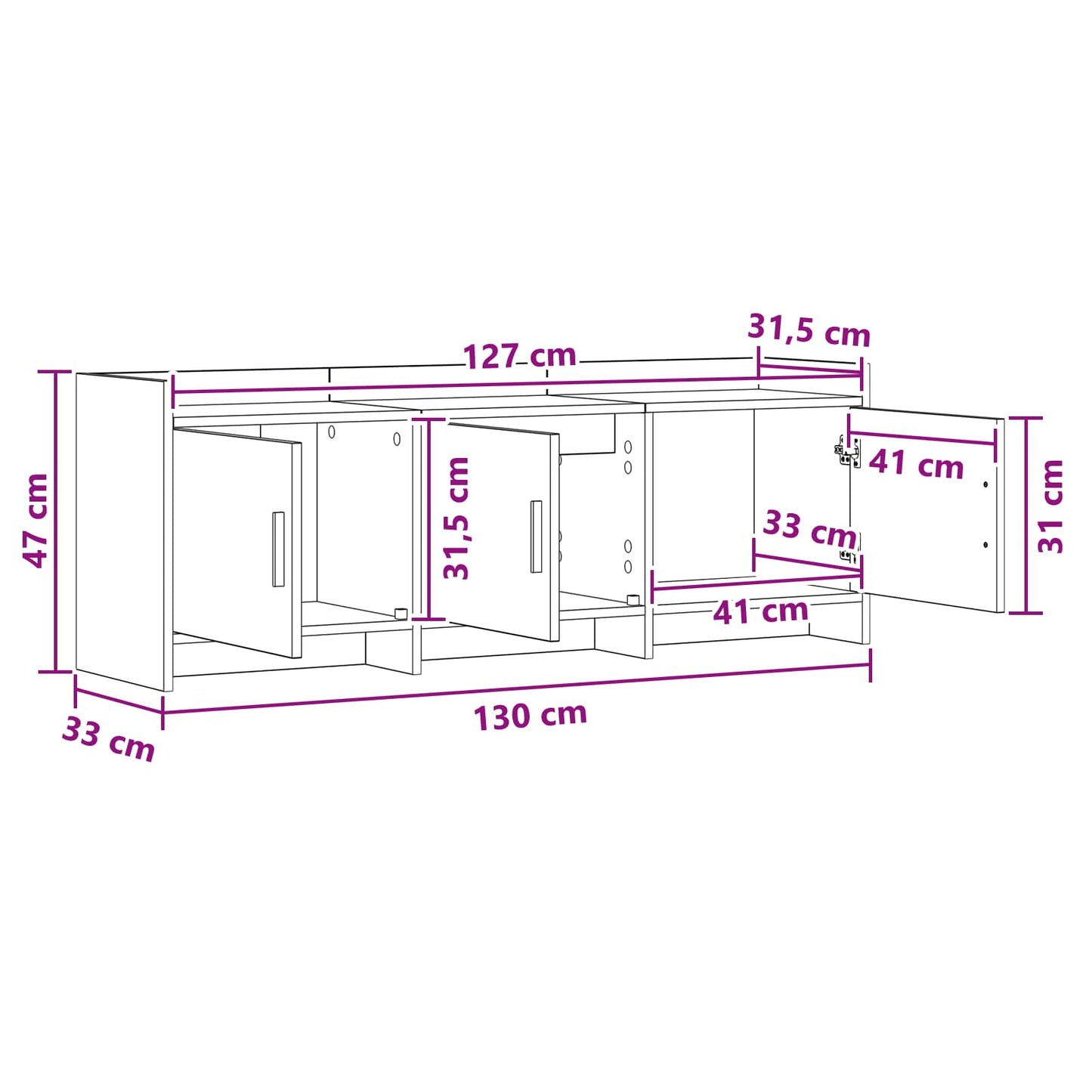 TV-kast 130 x 33 x 47 cm Gerookt eiken Bewerkt hout is nu te koop bij PeponiXL, paradijselijk wonen!