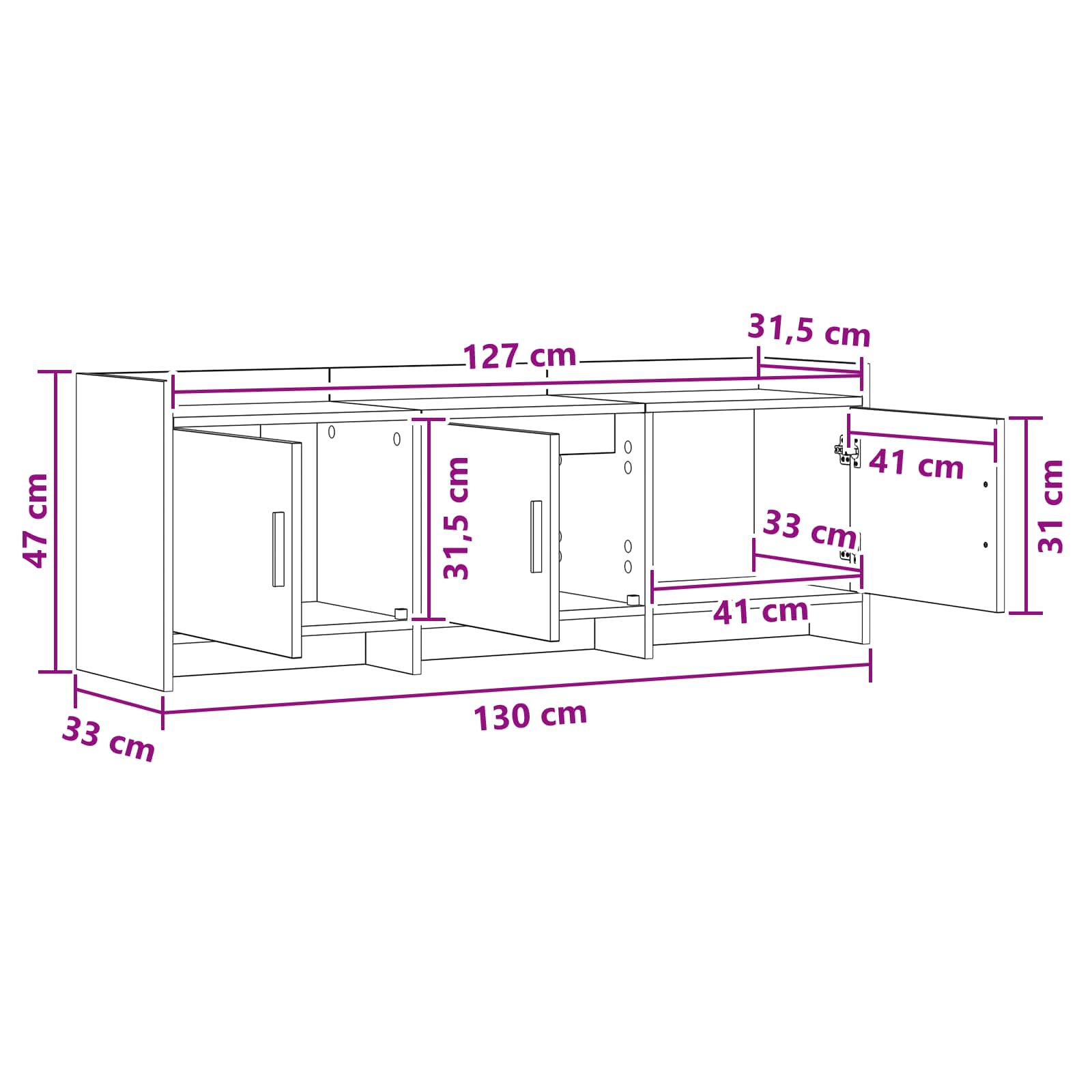 TV-kast 130 x 33 x 47 cm Gerookt eiken Bewerkt hout is nu te koop bij PeponiXL, paradijselijk wonen!