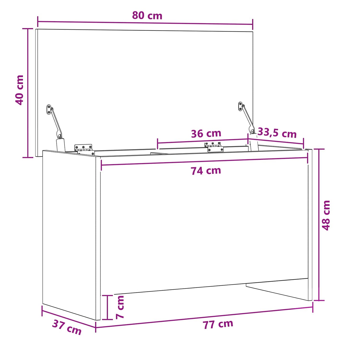 Opbergkist met opslag Wit 80 x 40 x 50 cm Bewerkt hout