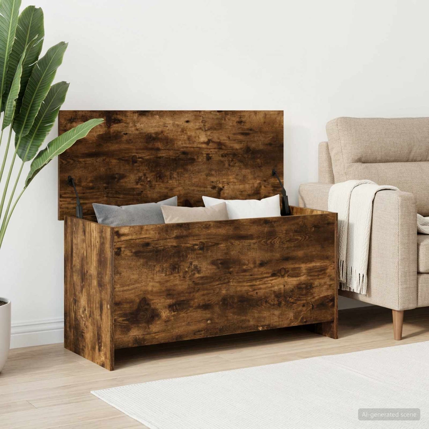 Opbergkist Gerookt eiken 100 x 40 x 50 cm Bewerkt hout is nu te koop bij PeponiXL, paradijselijk wonen!