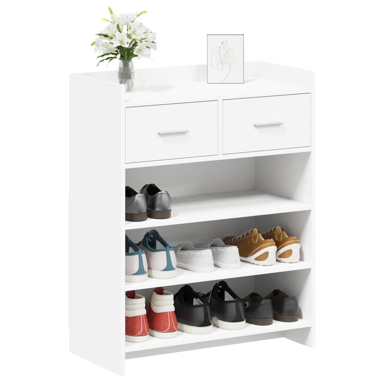 Schoenenkast met lade Wit 73,5 x 36 x 92 cm Bewerkt hout