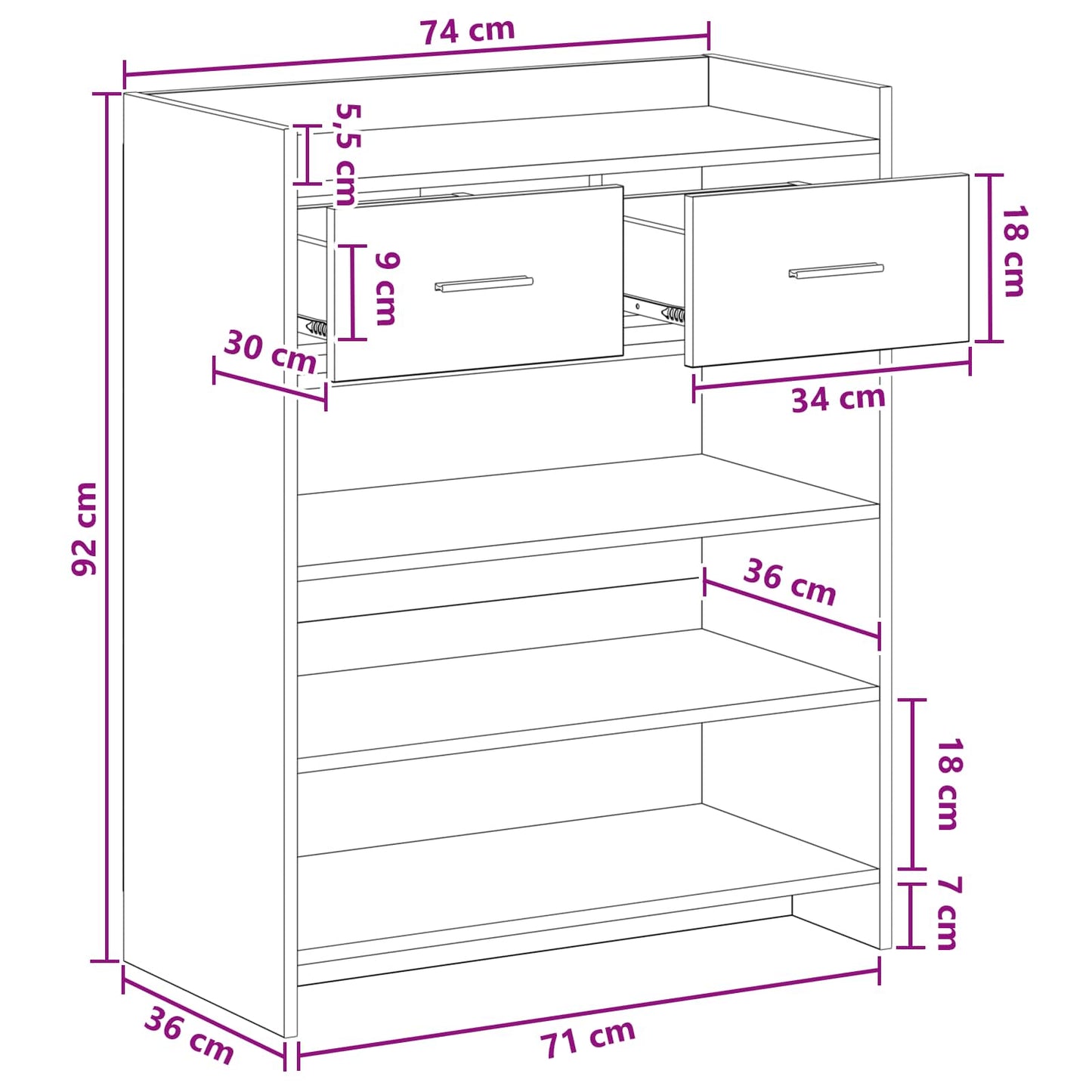 Schoenenkast Zwart eiken 73,5 x 36 x 92 cm Bewerkt hout