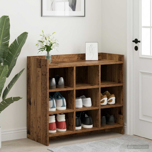 Schoenenkast met opslag Oud hout 85 x 39,5 x 70 cm Bewerkt hout is nu te koop bij PeponiXL, paradijselijk wonen!
