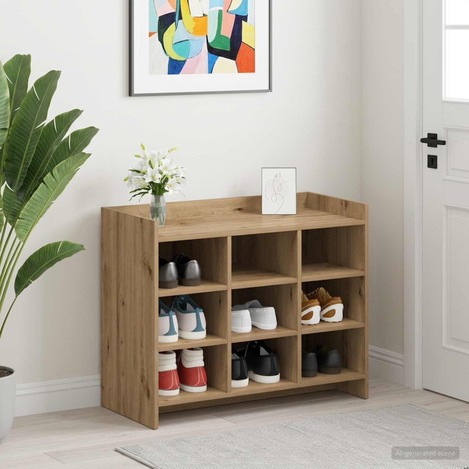 Schoenenkast 85 x 39,5 x 70 cm Bewerkt hout Artisanaal eiken is nu te koop bij PeponiXL, paradijselijk wonen!
