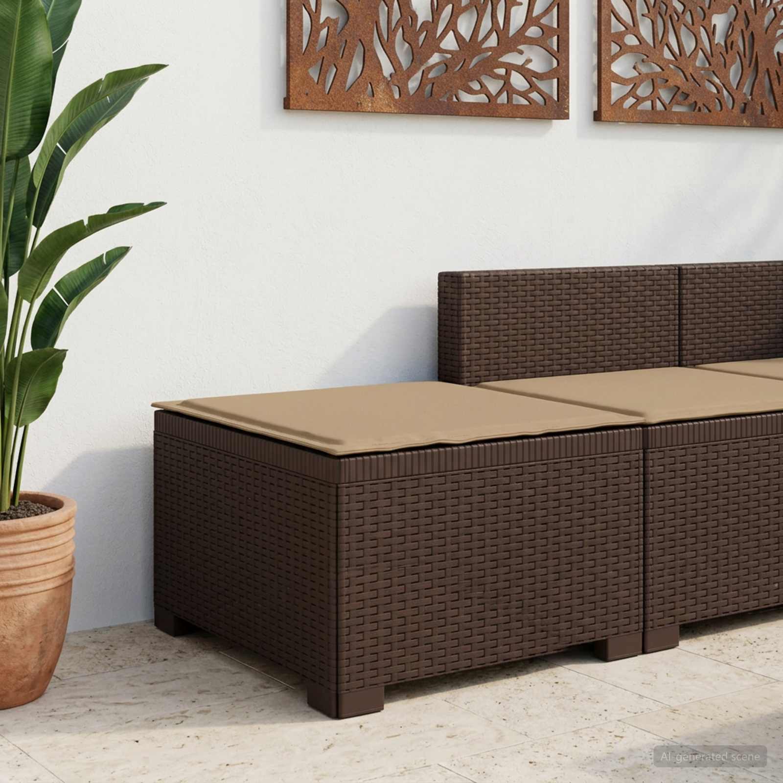 Eénpersoons Tuinbank met Kussen Rattan Look PP Bruin is nu te koop bij PeponiXL, paradijselijk wonen!
