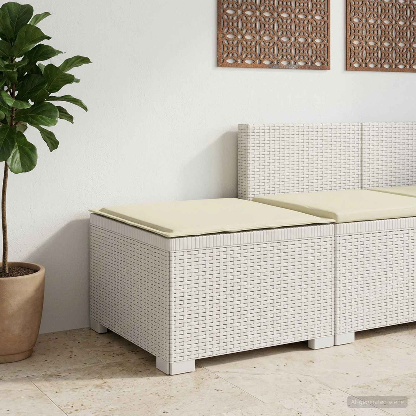 Eénpersoons Tuinbank met Kussen Rattan Look PP Wit is nu te koop bij PeponiXL, paradijselijk wonen!