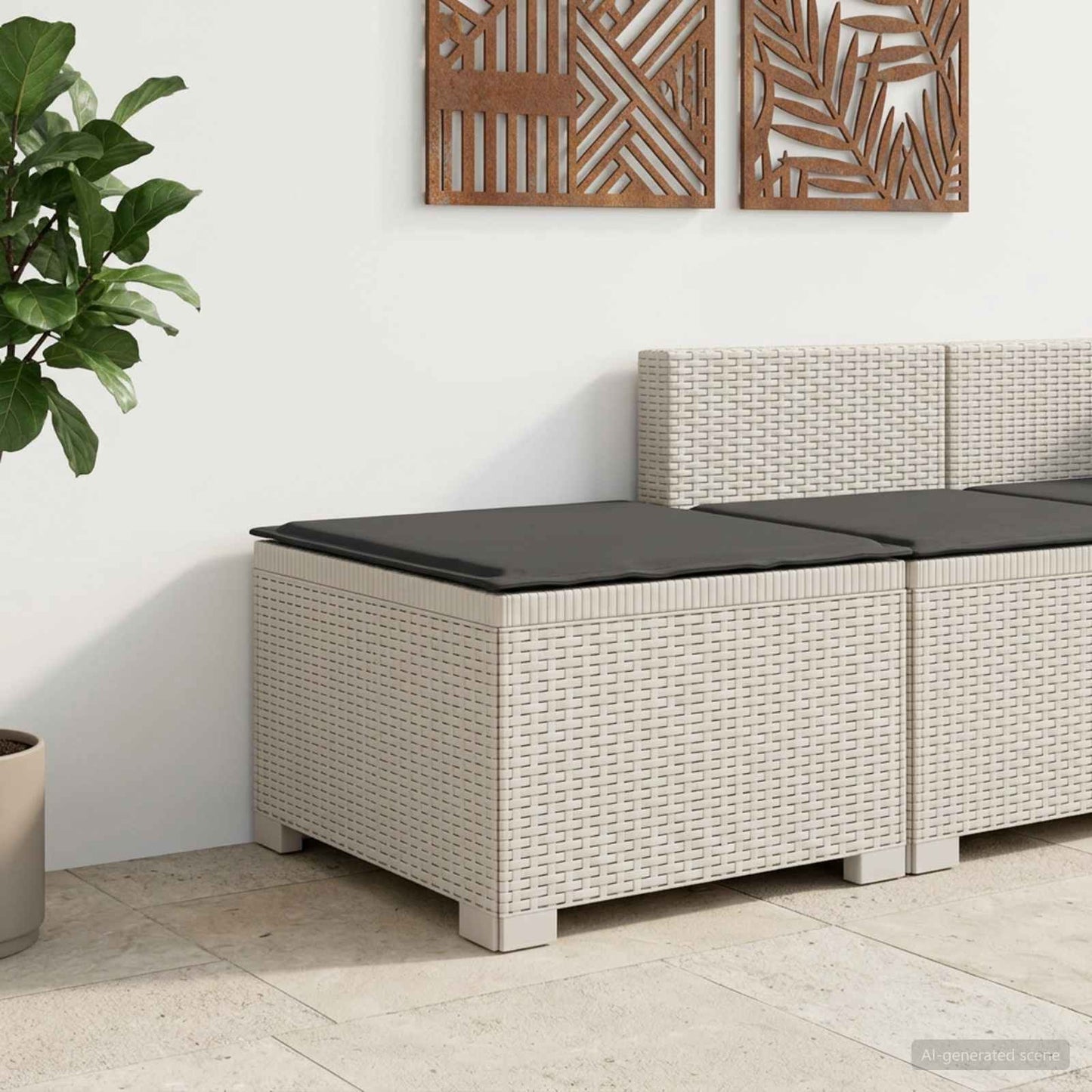 Eénpersoons Tuinbank met Kussen Rattan Look PP Wit is nu te koop bij PeponiXL, paradijselijk wonen!