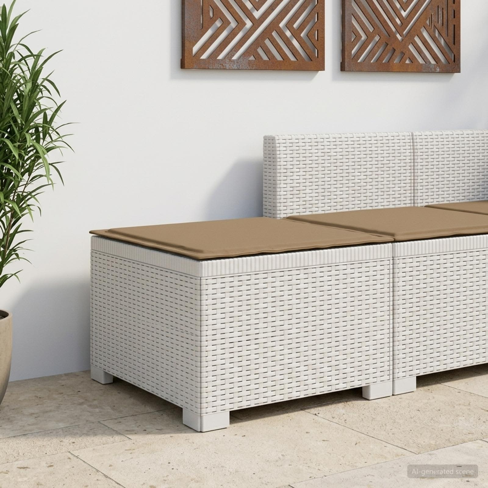 Eénpersoons Tuinbank met Kussen Rattan Look PP Wit is nu te koop bij PeponiXL, paradijselijk wonen!