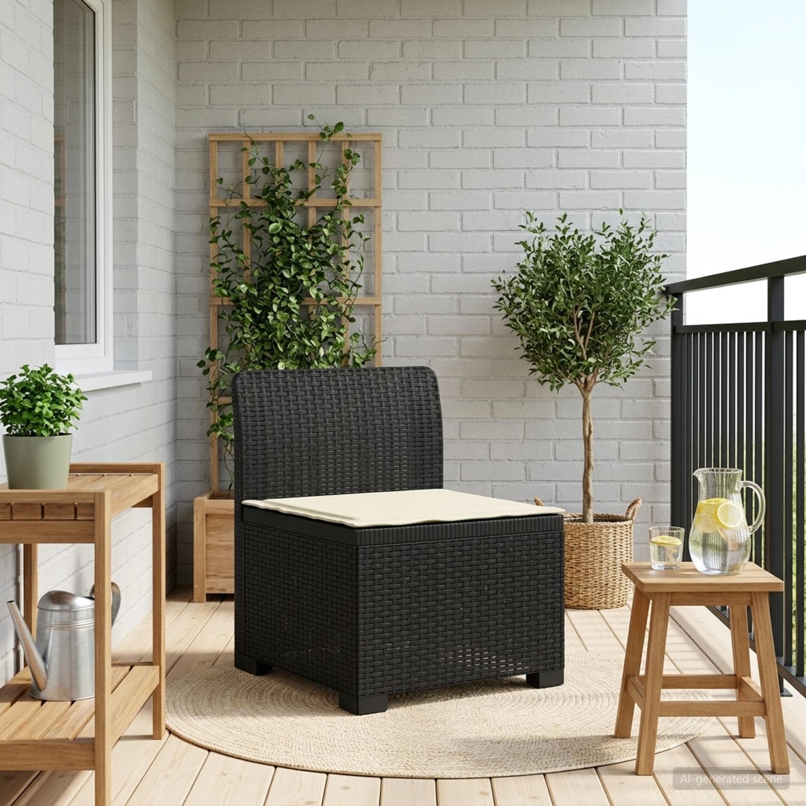 Eénpersoons Tuinbank met Kussen Rattan Look PP Antraciet is nu te koop bij PeponiXL, paradijselijk wonen!