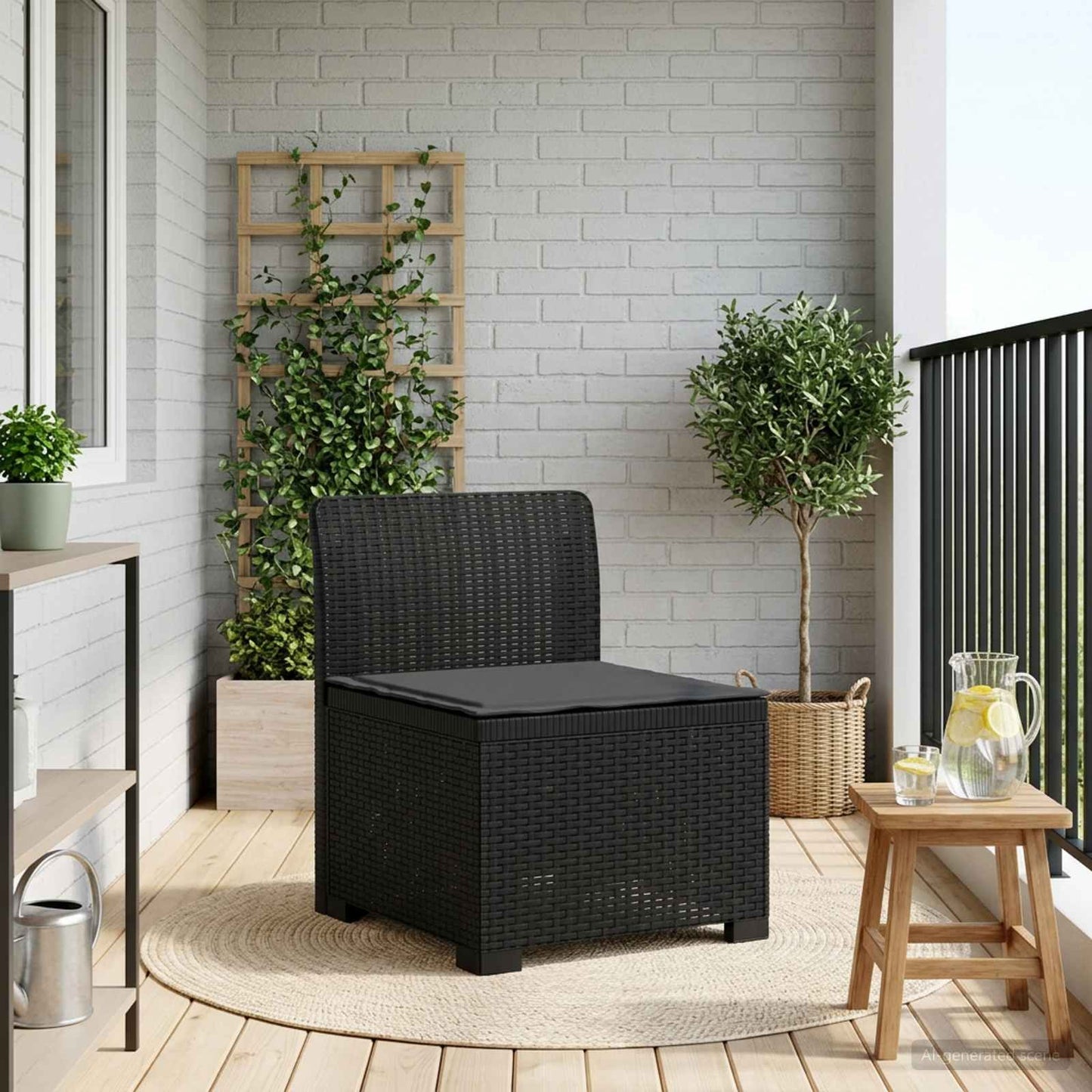 Eénpersoons Tuinbank met Kussen Rattan Look PP Antraciet is nu te koop bij PeponiXL, paradijselijk wonen!