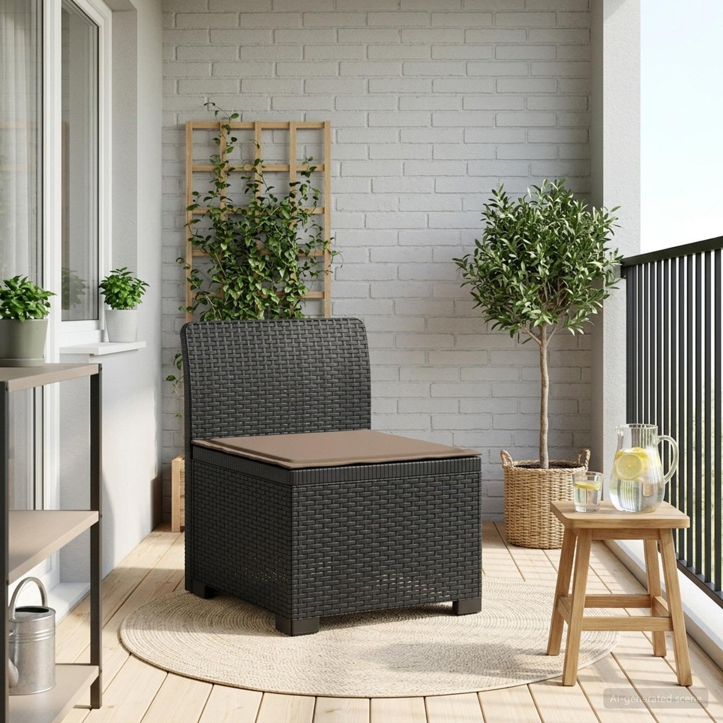Eénpersoons Tuinbank met Kussen Rattan Look PP Antraciet is nu te koop bij PeponiXL, paradijselijk wonen!