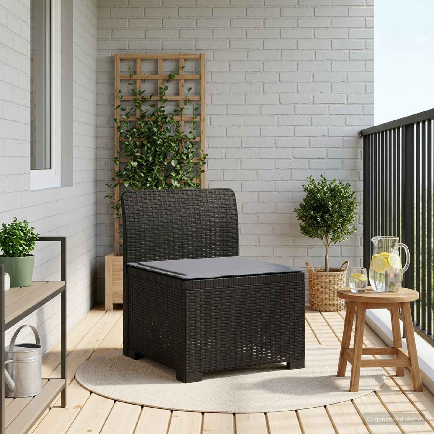 Eénpersoons Tuinbank met Kussen Rattan Look PP Antraciet is nu te koop bij PeponiXL, paradijselijk wonen!