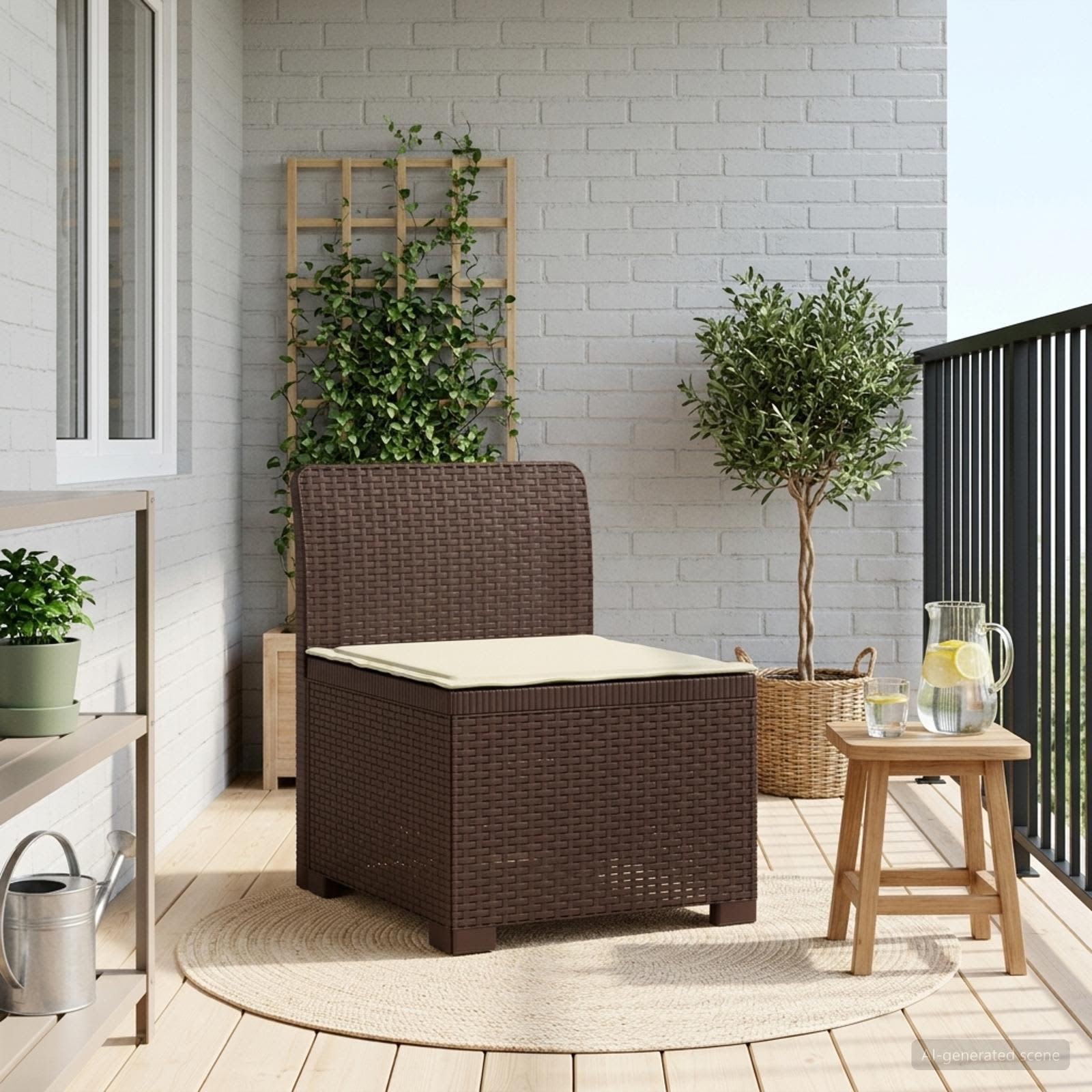 Eénpersoons Tuinbank met Kussen Rattan Look PP Bruin is nu te koop bij PeponiXL, paradijselijk wonen!